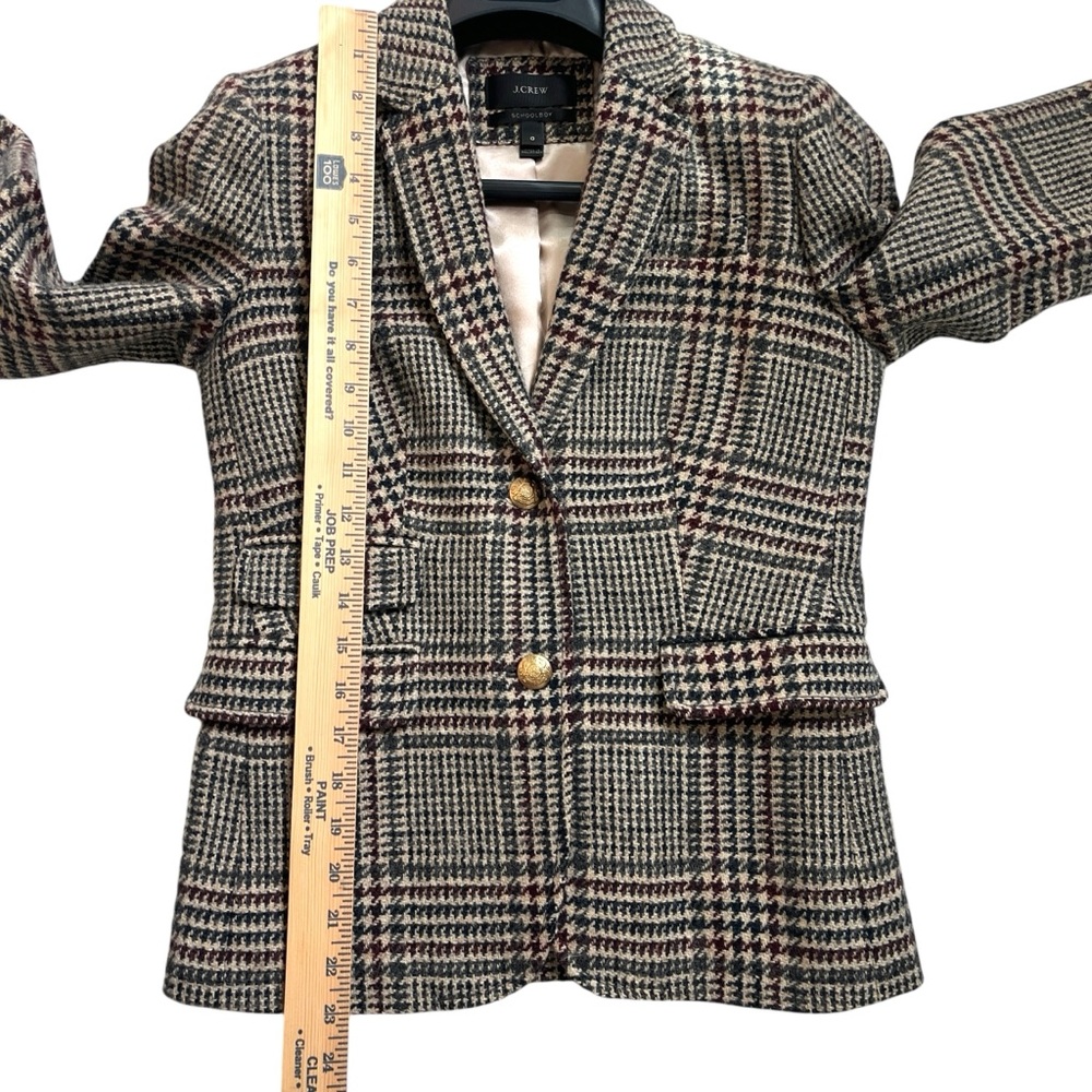 J.Crew Schoolboy Blazer Plaid Wool Brown Tan Gold Buttons Women’s Size 0 - Picture 9 of 10